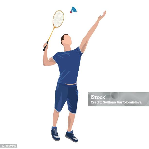 Badminton Player With Racket And Shuttlecock Vector Isolated Illustration  Stock Illustration - Download Image Now - iStock
