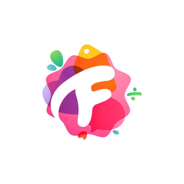 логотип буквы f с иконками продажи. перекрывающийся акварель отрицательного пространства шрифта. - letter f flash stock illustrations