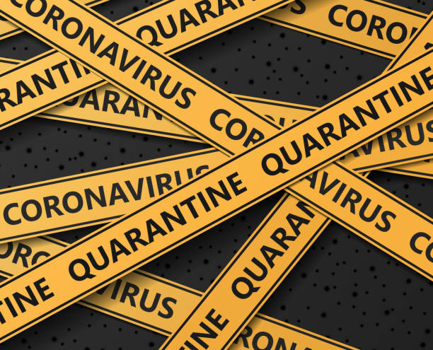 illustrazioni stock, clip art, cartoni animati e icone di tendenza di nastro cordone di quarantena coronavirus - confined space safety danger sign