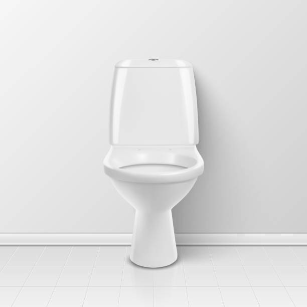 istock Vector 3d Realistic White Ceramic Toilet in the Bathroom, Toilet Room. Toilet Bowl without Lid, Plumbing, Mockup, Design Template for Interior. Front View. Stock Illustration 1214105321