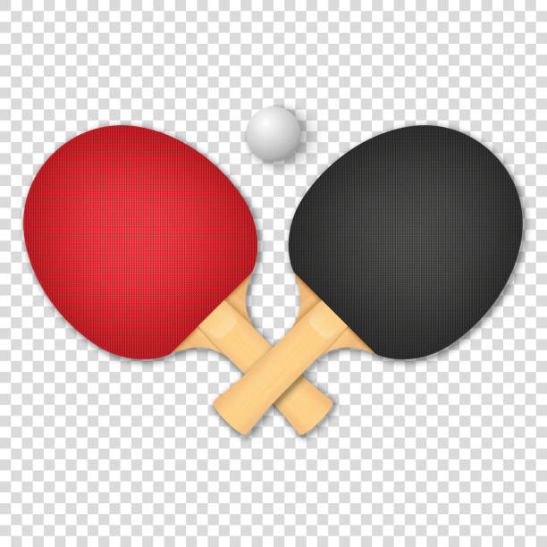 illustrations, cliparts, dessins animés et icônes de vector 3d realistic red and black ping pong racket and ball icon closeup isolated on transparent background. équipement sportif pour le tennis de table. modèle de conception. stock illustration - table tennis table tennis racket racket sport ball