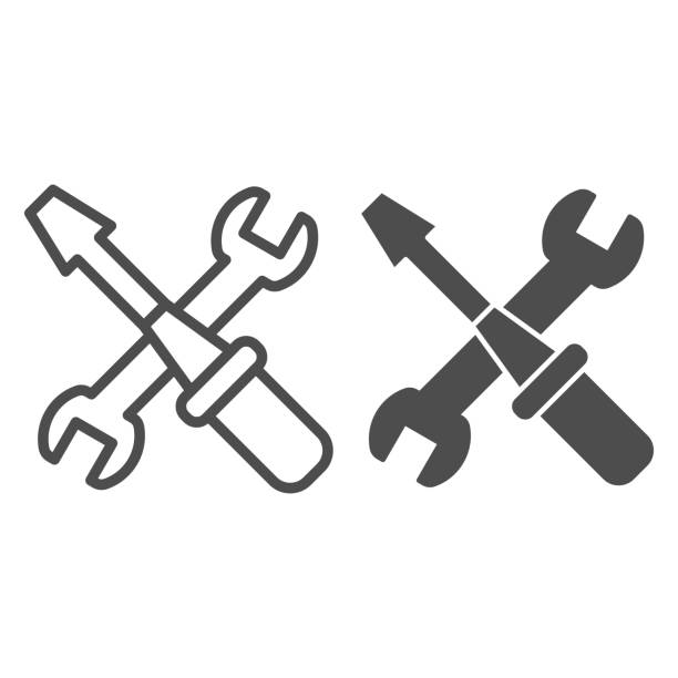 Screwdriver and wrench line and solid icon. Engineer, repair handle equipment symbol, outline style pictogram on white background. Instruments sign for mobile concept and web design. Vector graphics. Screwdriver and wrench line and solid icon. Engineer, repair handle equipment symbol, outline style pictogram on white background. Instruments sign for mobile concept and web design. Vector graphics furniture instructions stock illustrations