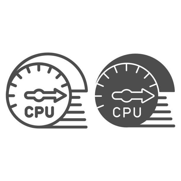 Processor usage and load speed line and solid icon. CPU chip performance sensor symbol, outline style pictogram on white background. Benchmarking sign for mobile concept, web design. Vector graphics. Processor usage and load speed line and solid icon. CPU chip performance sensor symbol, outline style pictogram on white background. Benchmarking sign for mobile concept, web design. Vector graphics cpu usage stock illustrations