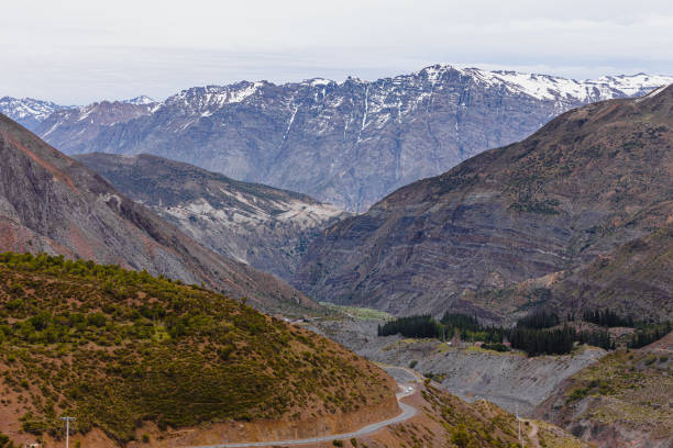 Maipo, Chile - September 06, 2017: view of a river and a road at the Maipo Valley, on the Maipo province near Santiago, Chile