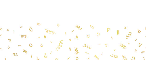 Golden Party doodles seamless vector border. Abstract hand drawn gold foil shapes repeating pattern. Twirls, confetti, for card decoration, kids birthday, footer, party invitation Golden Party doodles seamless vector border. Abstract hand drawn gold foil shapes repeating pattern. Twirls, confetti, for card decoration, kids birthday, footer, party invitations simple celebrate background stock illustrations