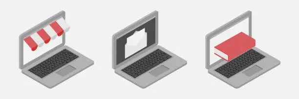 Vector illustration of vector art illustration in isometric view of three laptops