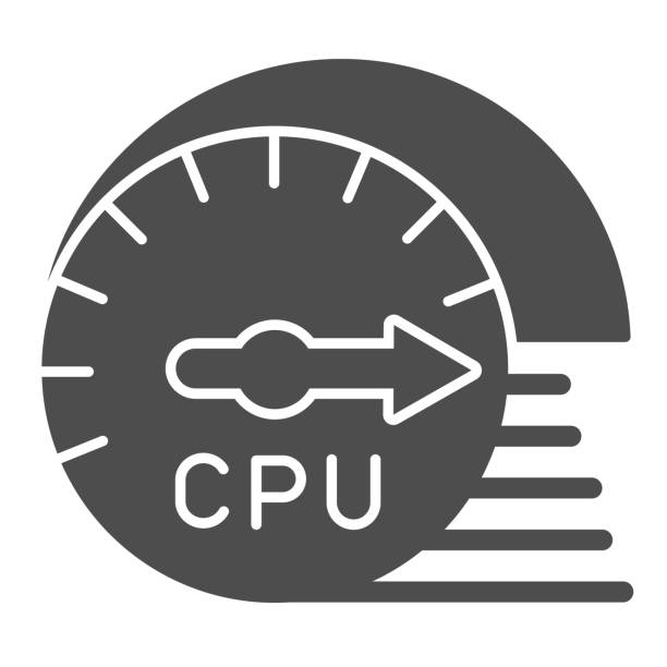 Processor usage and load speed solid icon. CPU chip performance sensor symbol, glyph style pictogram on white background. Benchmarking sign for mobile concept, web design. Vector graphics. Processor usage and load speed solid icon. CPU chip performance sensor symbol, glyph style pictogram on white background. Benchmarking sign for mobile concept, web design. Vector graphics cpu usage stock illustrations
