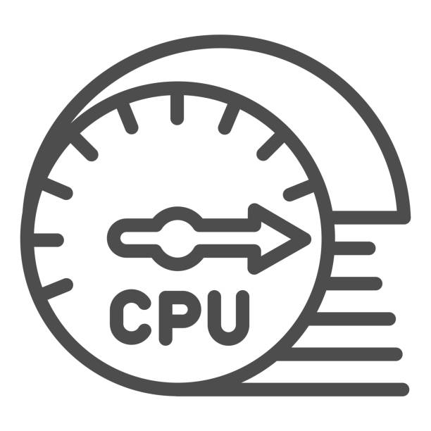 Processor usage and load speed line icon. CPU chip performance sensor symbol, outline style pictogram on white background. Benchmarking sign for mobile concept, web design. Vector graphics. Processor usage and load speed line icon. CPU chip performance sensor symbol, outline style pictogram on white background. Benchmarking sign for mobile concept, web design. Vector graphics cpu usage stock illustrations