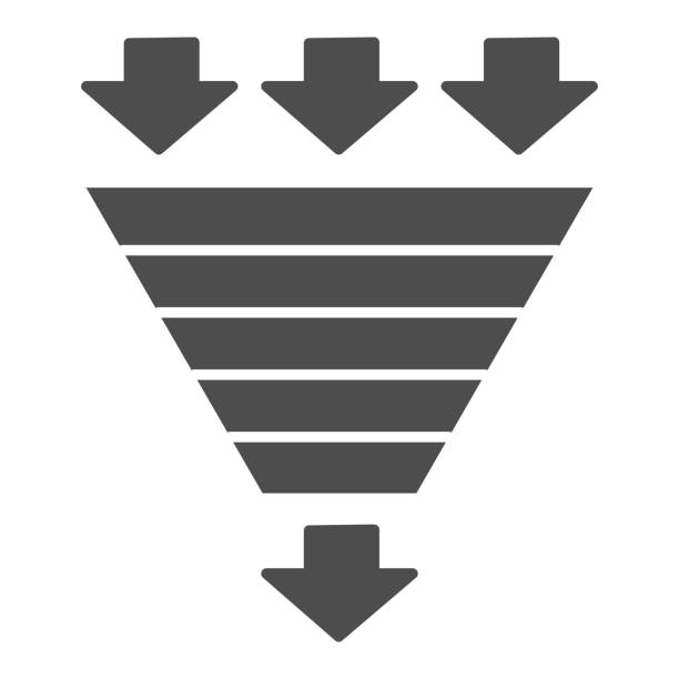 illustrazioni stock, clip art, cartoni animati e icone di tendenza di icona solida del grafico collo di bottiglia. piramide di consumo, simbolo del diagramma dell'imbuto, pittogramma in stile glifo su sfondo bianco. segno di benchmarking per il concetto mobile e il web design. grafica vettoriale. - conversion funnel