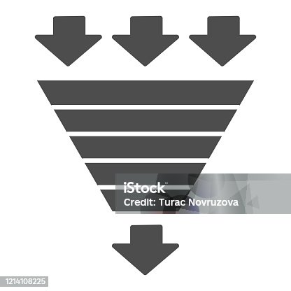 istock Bottleneck chart solid icon. Consumption pyramid, funnel diagram symbol, glyph style pictogram on white background. Benchmarking sign for mobile concept and web design. Vector graphics. 1214108225