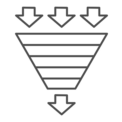 Bottleneck chart thin line icon. Consumption pyramid, funnel diagram symbol, outline style pictogram on white background. Benchmarking sign for mobile concept and web design. Vector graphics