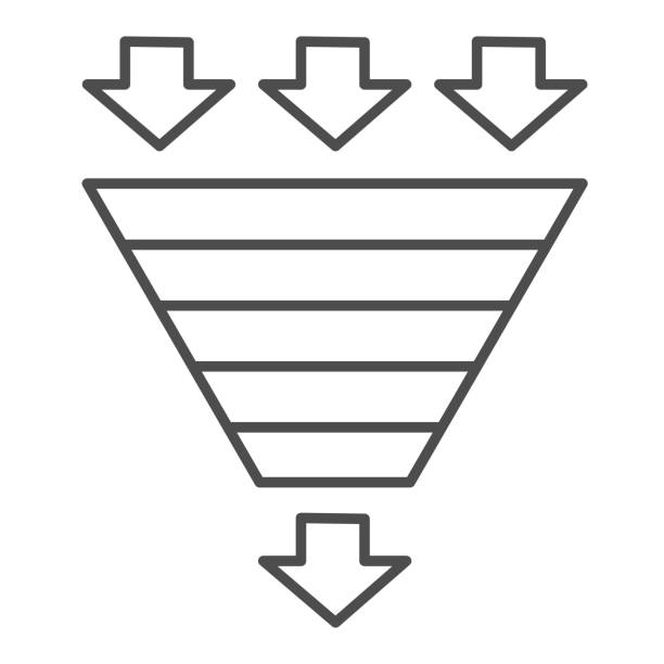 Bottleneck chart thin line icon. Consumption pyramid, funnel diagram symbol, outline style pictogram on white background. Benchmarking sign for mobile concept and web design. Vector graphics. Bottleneck chart thin line icon. Consumption pyramid, funnel diagram symbol, outline style pictogram on white background. Benchmarking sign for mobile concept and web design. Vector graphics separating funnel stock illustrations