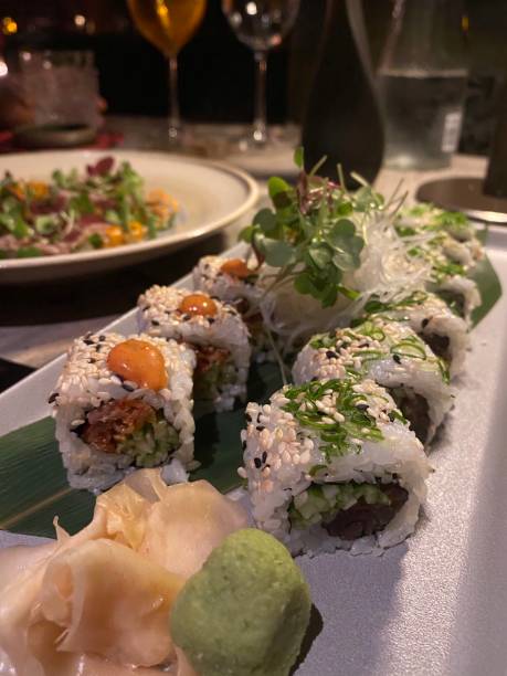 istock Elegant Japanese Dinner with Sushi Maki 1214109373