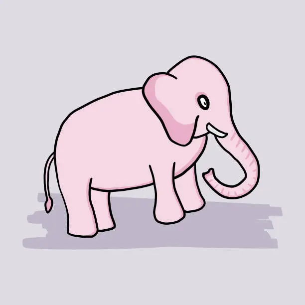 Vector illustration of Pink little cartoon elephant. Simple childish drawing.
