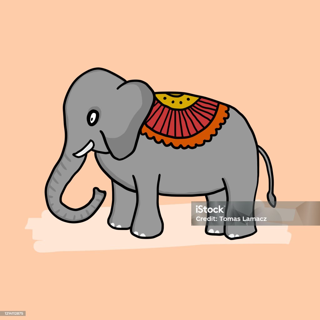 Cartoon Doodle Elephant With Traditional Indian Decoration ...