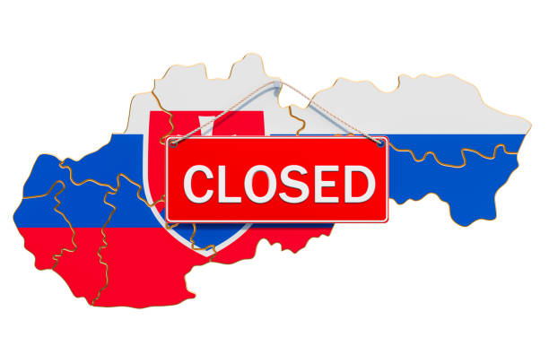 istock Slovak map with closed hanging sign, quarantine concept. 3D rendering isolated on white background 1214114874