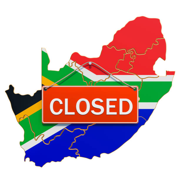 istock South African map with closed hanging sign, quarantine concept. 3D rendering isolated on white background 1214114933