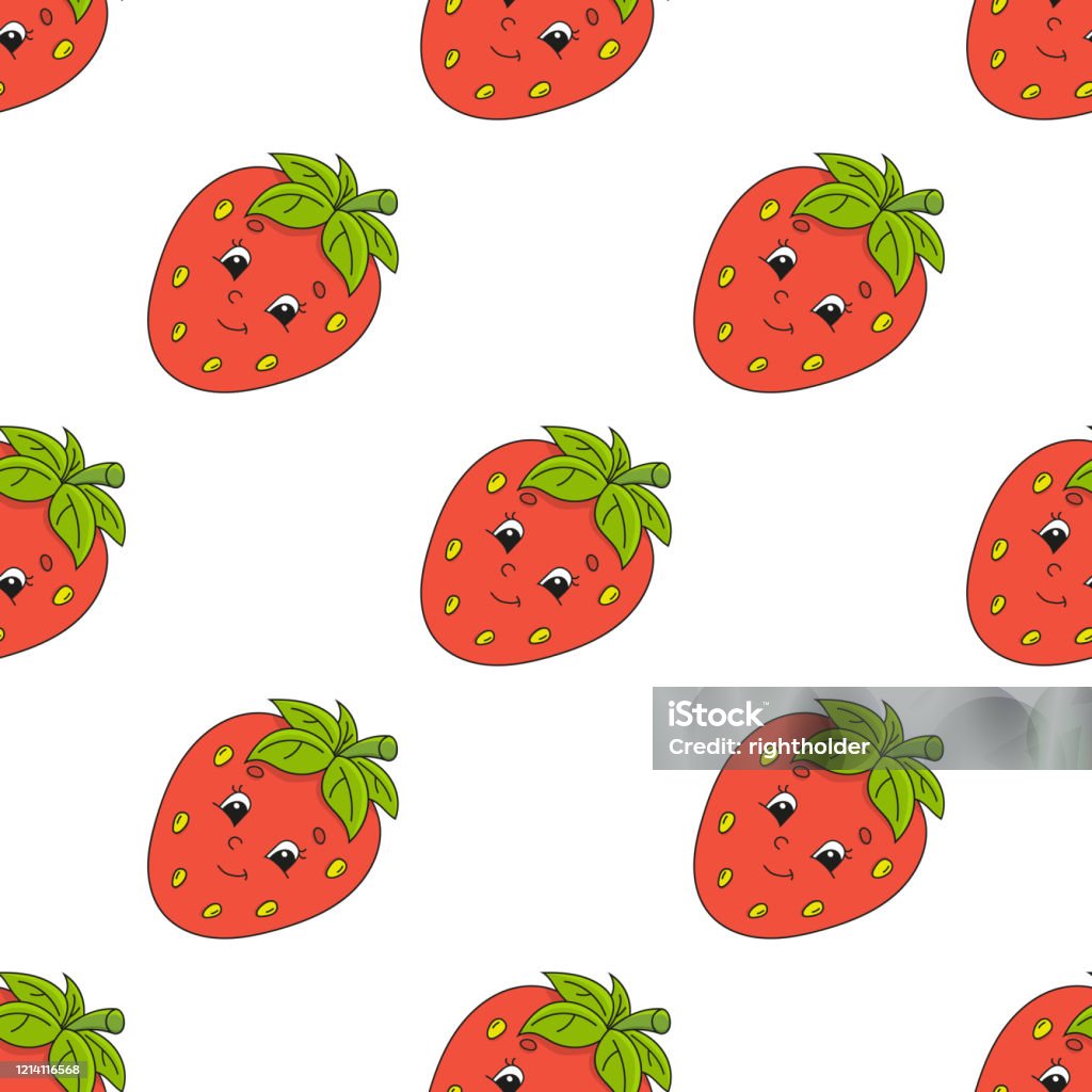 Dâu Tây Hạnh Phúc Hoa Văn Liền Mạch Màu Với Nhân Vật Hoạt Hình Dễ ...