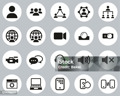 istock Video Conference Icons Black & White Flat Design Circle Set Big 1214116577
