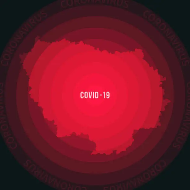 Vector illustration of Ile-de-France map with the spread of COVID-19. Coronavirus outbreak