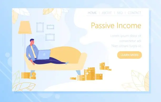 Vector illustration of Lie on Couch and Earn Passive Income Illustration.