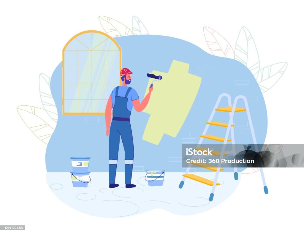 Painter Or Decorator Man Character Painting Wall Stock Illustration -  Download Image Now - Home Improvement, Painting - Activity, House - iStock