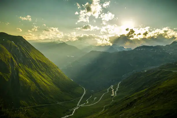 Photo of Evening mood on Furka high mountain pass with beautiful views on Alps