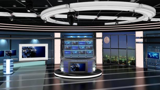 istock TV Studio News Set 27. 3d Rendering. 1214124534