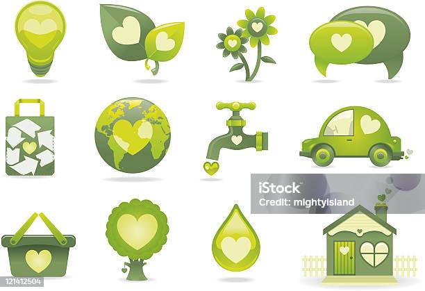 Зеленое Сердце Значки — стоковая векторная графика и другие изображения на тему Автомобиль - Автомобиль, Без людей, Бревенчатый домик