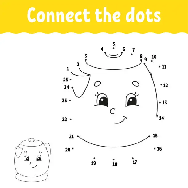 Vector illustration of Dot to dot. Draw a line. Handwriting practice. Learning numbers for kids. Education developing worksheet. Activity page. Game for toddler and preschoolers. Isolated vector illustration. Cartoon style.
