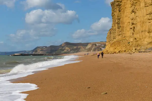 Jurassic coast beach walk Dorset England UK between Freshwater and West Bay