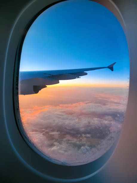 istock View from an airplane on a blue sky and white clouds. 1214128493