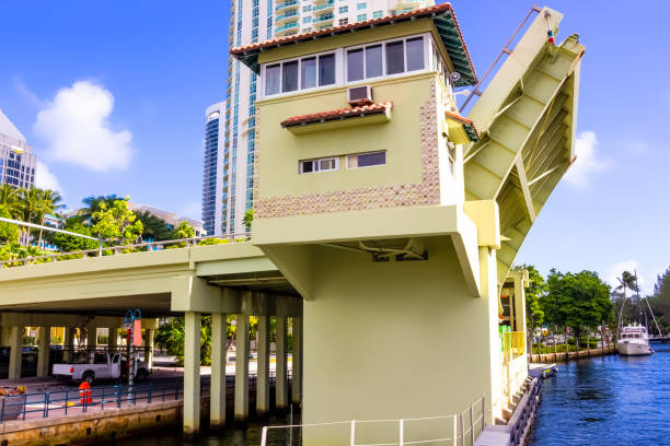 istock Opened draw bridge at harbor in Fort Lauderdale, Florida 1214128683