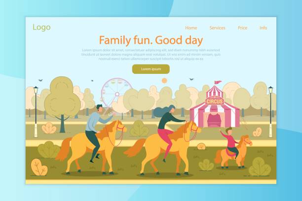 семья fun хороший день в парке развлечений посадка страница - carnival school carnival agricultural fair family stock illustrations