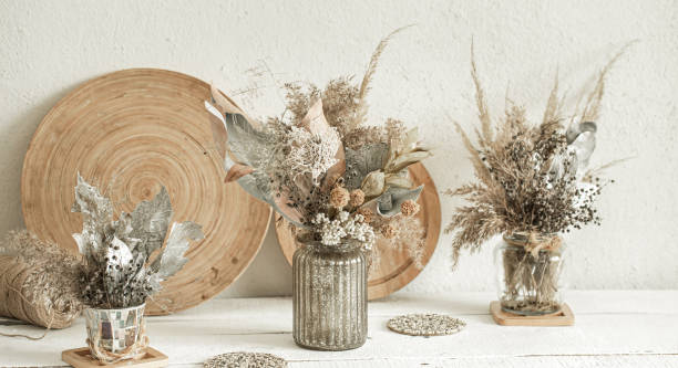 istock Composition with many dried flowers in vases . 1214132227