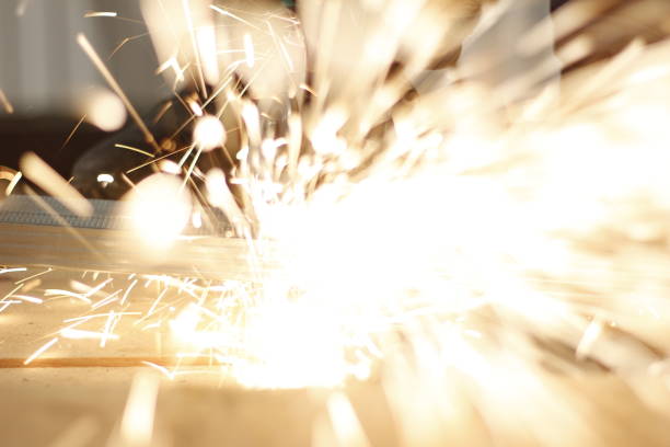 istock Bright sparks from electric welding 1214132381