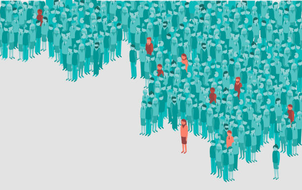 contamination in a huge crowd of people. Coronavirus COVID-19 pandemic concept Single cases of viral contamination in a huge crowd of healthy people. Vector illustration for coronavirus COVID-19 disease outbreak concept epidemic stock illustrations