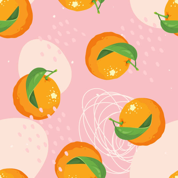 ilustrações, clipart, desenhos animados e ícones de padrão tropical sem emendas com laranjas. ilustração vetorial - citrus fruit orange mandarin orange tangerine