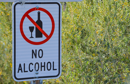 No Alcohol Sign in Rotary Community Park, Lake Havasu City, Mohave County, Arizona USA