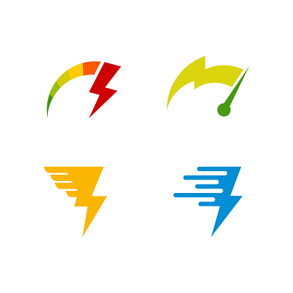 Set of Fast Charging Logo Template with Thunder symbol