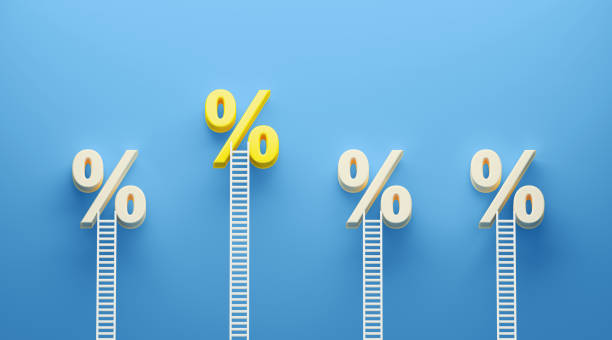 istock White Ladders and Percentage Signs on Blue Background 1214142471