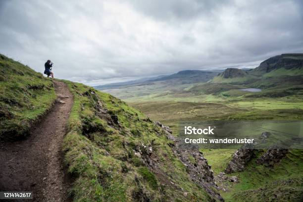 Quiraing Trail Isle Of Skye Stock Photo - Download Image Now - Footpath, Quiraing Needle, Adult