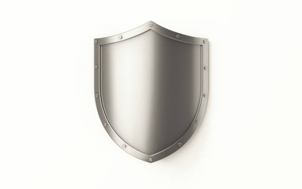 Silver Shield on White Background Silver shield on white background, Horizontal composition with clipping path and copy space. coat of arms photos stock pictures, royalty-free photos & images
