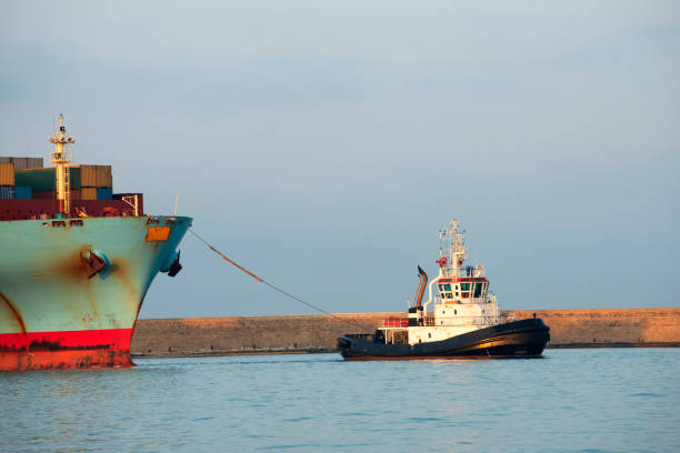 Cargo ship and tugboat in the harbor