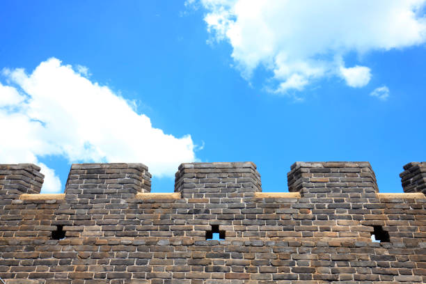 The Great Wall is in China. The Great Wall is under the blue sky and white clouds