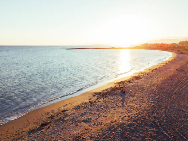 istock beach aerial view at sunset 1214155037
