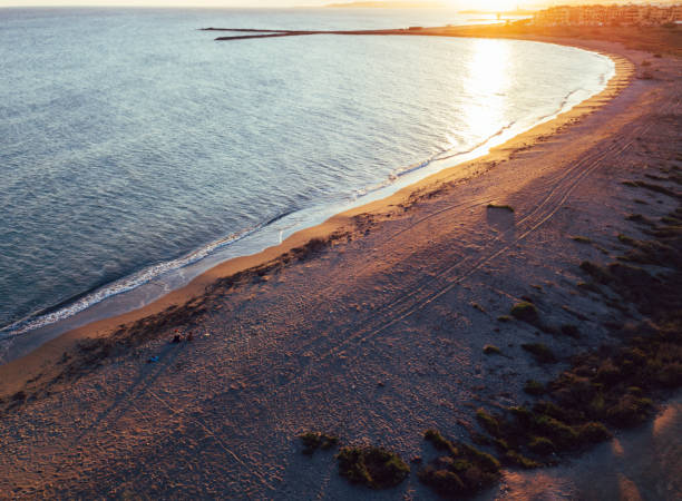 istock beach aerial view at sunset 1214155044