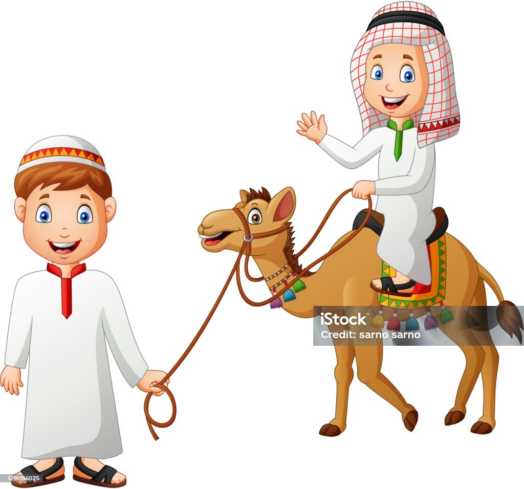 Arabic Cartoon Tour Guide And Kid Riding A Camel Stock Illustration -  Download Image Now - Animal, Arab Culture, Art - iStock