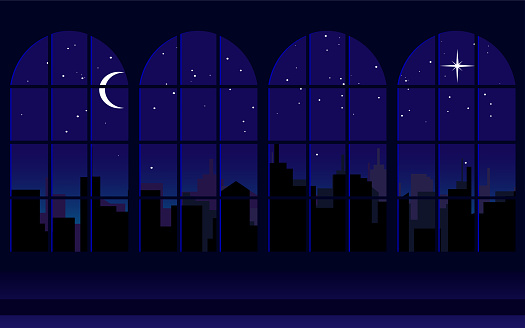 landscape of city in the night at windows