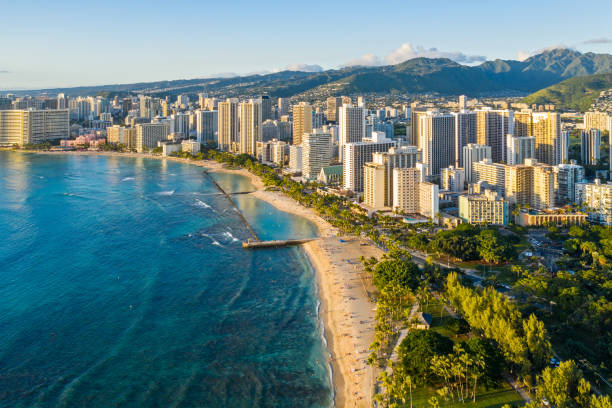 istock Waikiki Beach Honolulu Hawaii with Ocean 1214170170